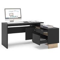 Mesa de Canto para Escritório Politorno Los Angeles com 1 Porta e 2 Gavetas - Preto/ Carvalho Claro - 2