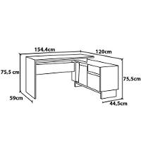 Mesa de Canto para Escritório Politorno Los Angeles com 1 Porta e 2 Gavetas - Preto/ Carvalho Claro - 6