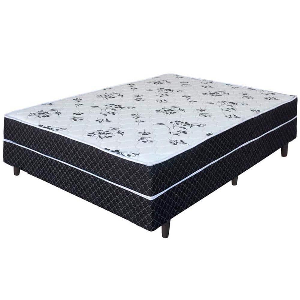 Cama Box Conjugado de Casal Umaflex New Native Plus D28 com Revestimento em Poliéster 51x138x188cm - Preto/Branco Floral - 1
