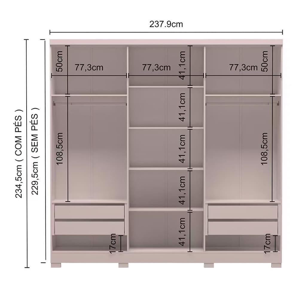 Guarda-Roupa Casal Bartira Napoli UP com 234,5cm de Largura, 6 Portas, 4 Gavetas e 4 Prateleiras - 5