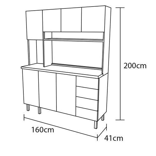 Cozinha Compacta Poliman Alice com 6 Portas, 1 Gaveta e 2 Prateleiras - 160cm de largura - 7