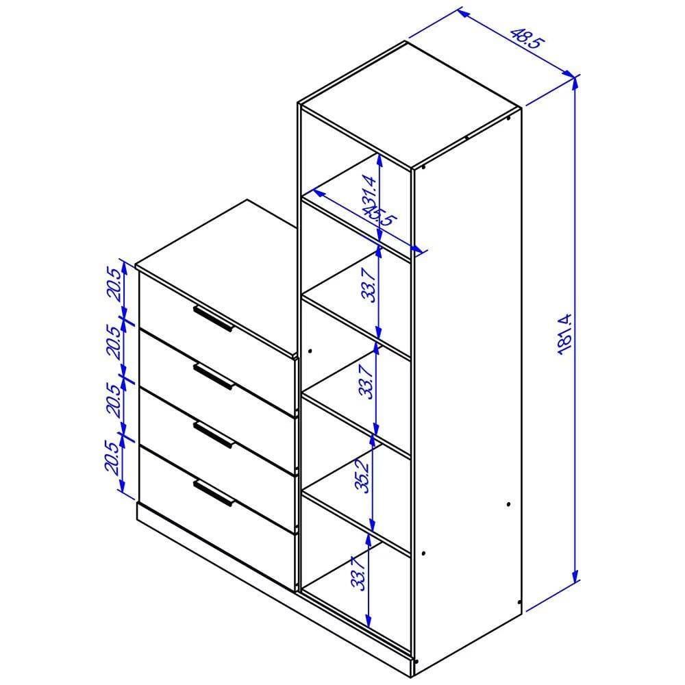 Cômoda Sapateira Bartira Versatti com 4 Gavetas, 1 Porta e Espelho - 4