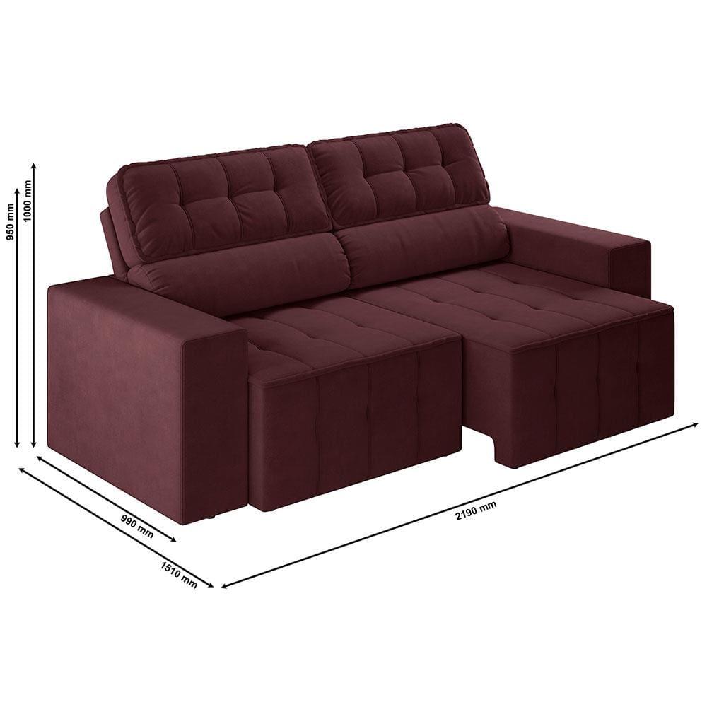 Sofá 4 Lugares Luizzi Falconi com 219 cm de Largura, Retrátil e Reclinável, Revestido em Veludo Plush - 5