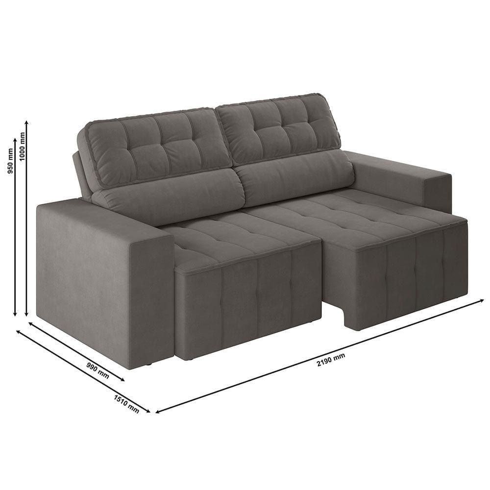 Sofá 4 Lugares Luizzi Falconi com 219 cm de Largura, Retrátil e Reclinável, Revestido em Veludo Plush - 5