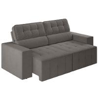 Sofá 4 Lugares Luizzi Falconi com 219 cm de Largura, Retrátil e Reclinável, Revestido em Veludo Plush