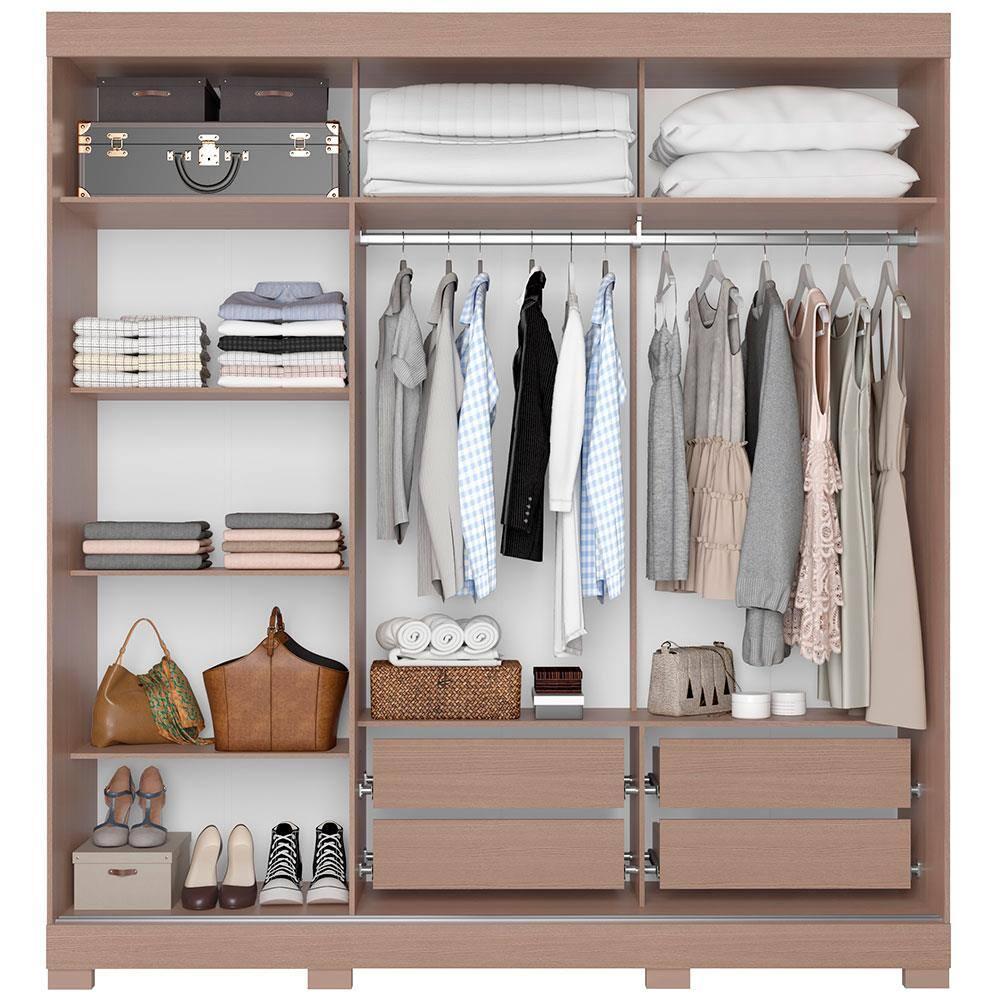 Guarda-Roupa Bartira Ventura com Espelho, 3 Portas de Correr e 4 Gavetas - 205,5cm de largura - 3