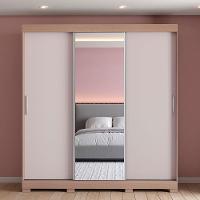 Guarda-Roupa Bartira Ventura com Espelho, 3 Portas de Correr e 4 Gavetas - 205,5cm de largura - 1