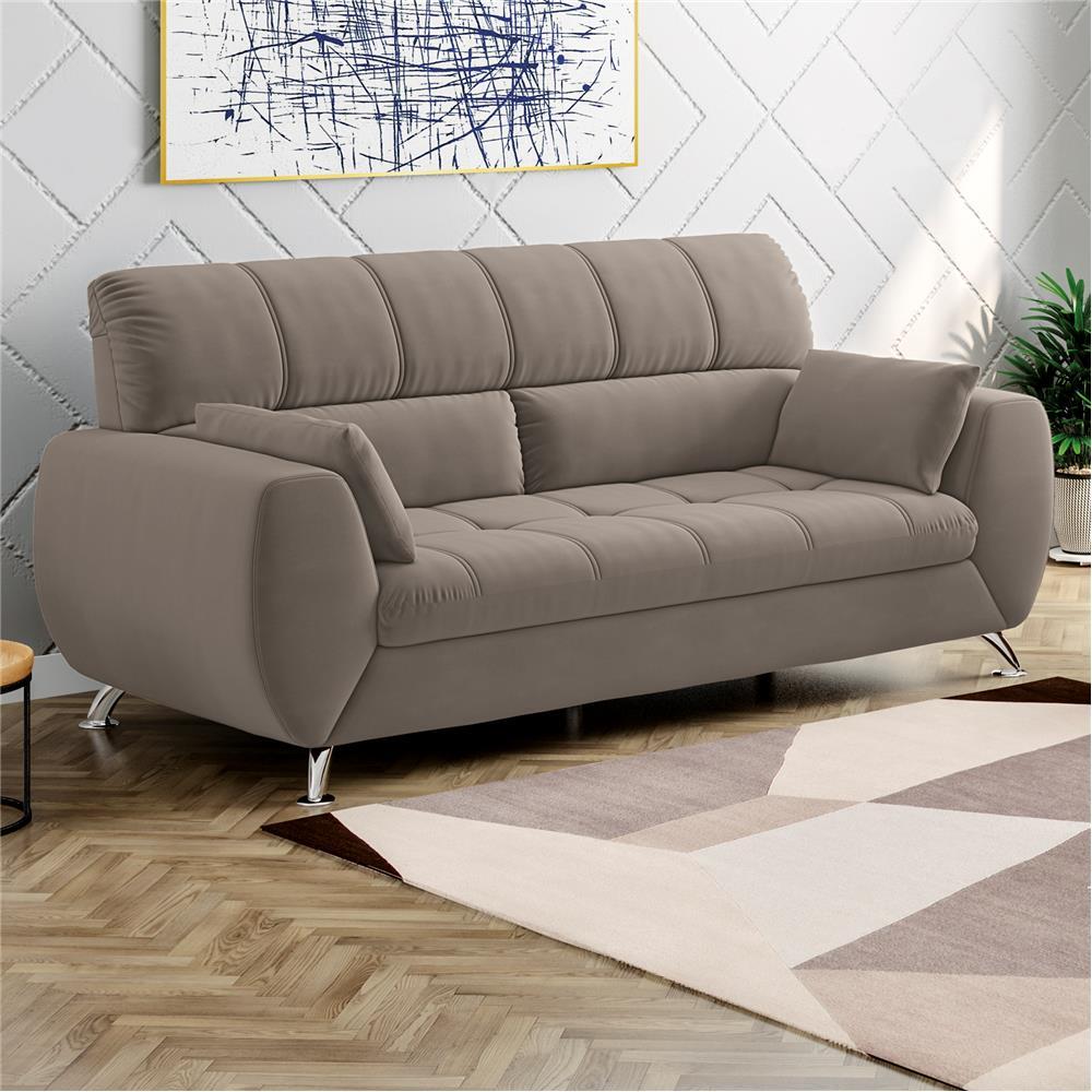 Sofá de 3 Lugares Linoforte Bélgica com 204 cm de Largura e Revestido em Tecido Suede - 2