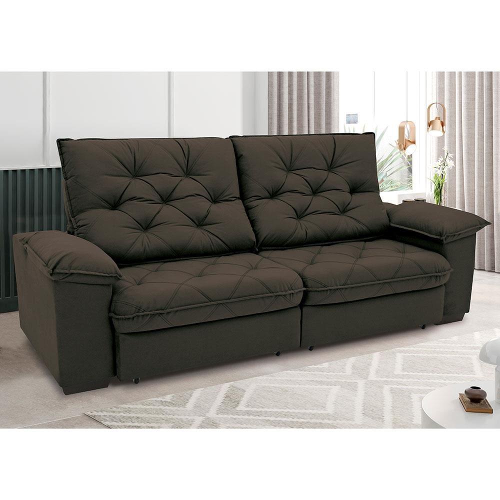 Sofá 4 Lugares Linoforte Luggero Retrátil e Reclinável Revestido em Tecido Suede - 230cm de largura - 3
