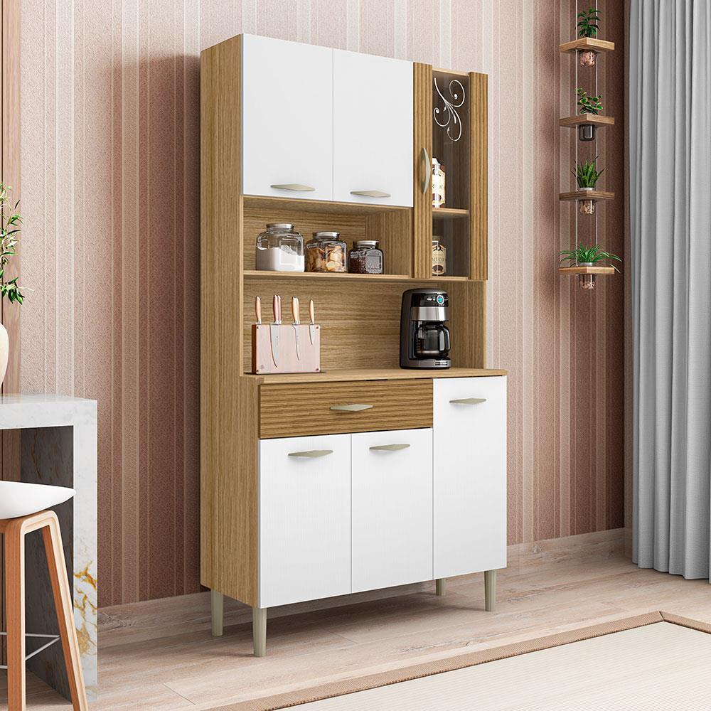 Cozinha Compacta Kits Paraná Golden com 6 Portas, 1 Gaveta e 1 Prateleira - 91cm de largura - Freijó/Patina - 1