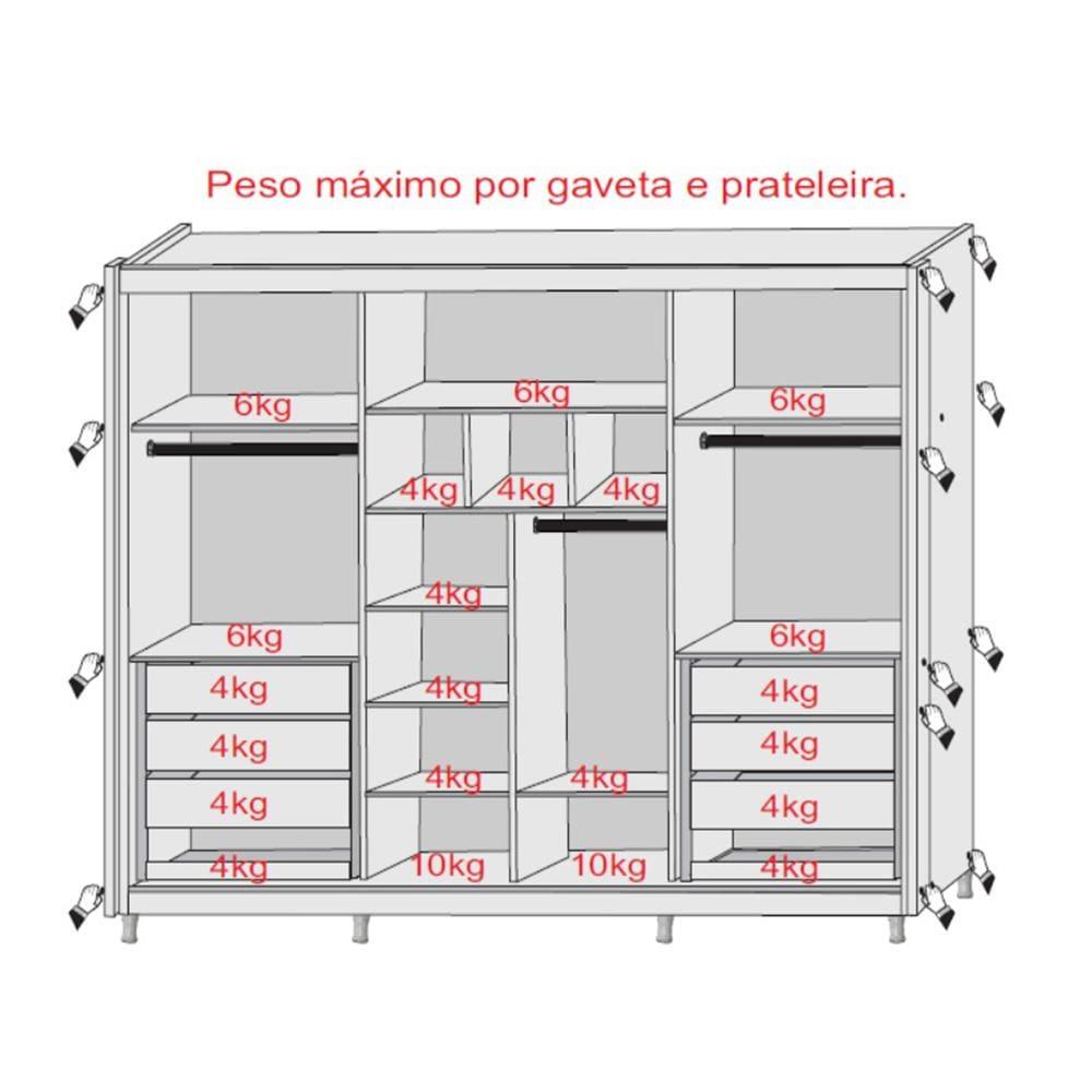 Guarda-Roupa Casal Europa Palermo com 6 Portas e 6 Gavetas - 250cm de largura - 4