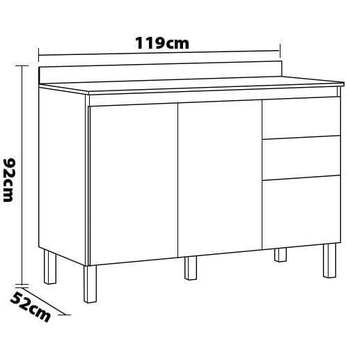 Balcão Demóbile Firenze com 3 Portas, 2 Gavetas e 1 Prateleira - 4