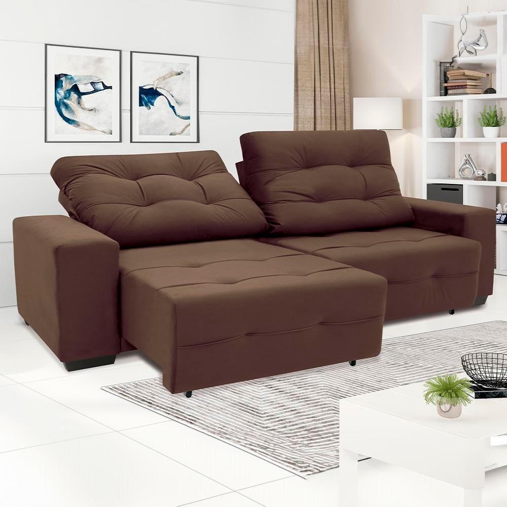Sofá 3 Lugares Linoforte Bonno com 200 cm de Largura, Retrátil e Reclinável, Revestido em Tecido Suede - 1