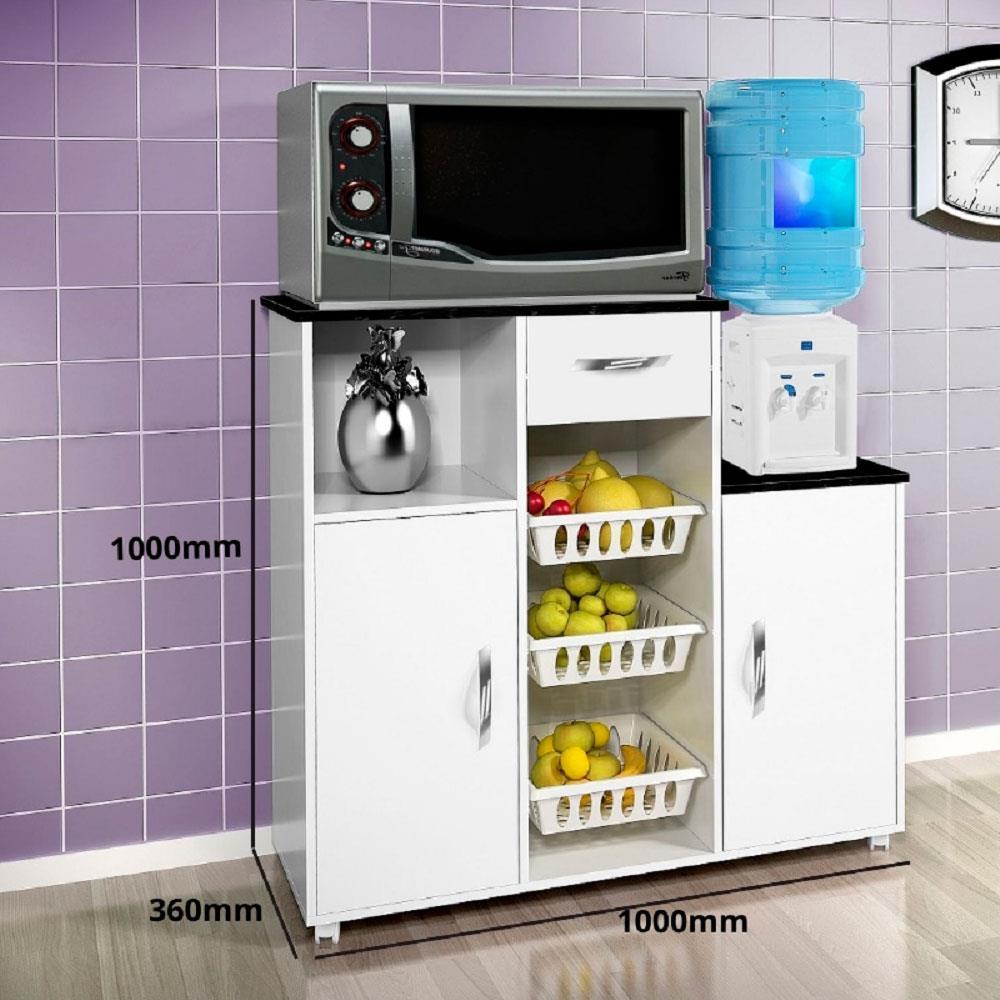 Fruteira CHF Croácia Top Line Flex com 2 Portas, 1 Gaveta e 1 Prateleira - Branco/Preto - 4