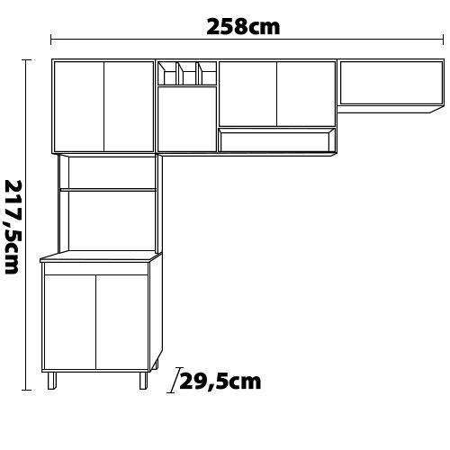 Cozinha Compacta Poliman Barcelona com 8 Portas e 3 Prateleiras - 258cm de largura - 5