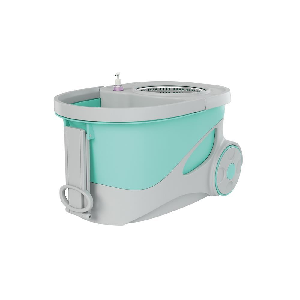 Mop Giratório FlashLimp Ciclone com Balde 20L, Rodas, Cabo Telescópico e 2 Refis – Verde/ Cinza - 7