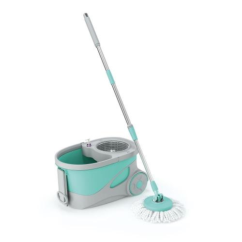 Mop Giratório FlashLimp Ciclone com Balde 20L, Rodas, Cabo Telescópico e 2 Refis – Verde/ Cinza