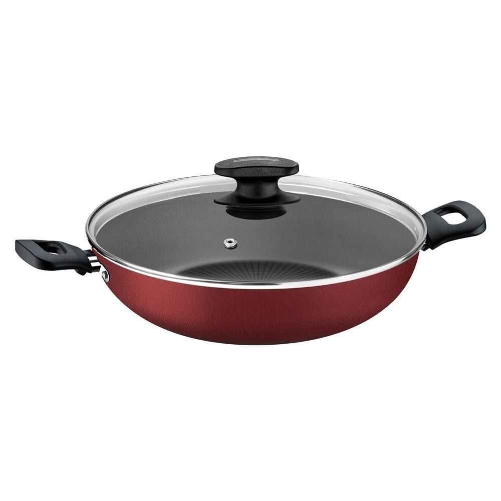 Panela Wok com Tampa Tramontina Loreto com Revestimento Interno Antiaderente Starflon T1 Vermelha – 28 cm - 1