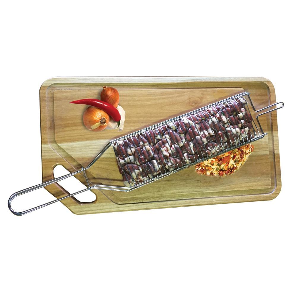 Conjunto de Grelha para Coraçãozinho e Espetos Simples Utimil em Aço Cromado, Aço Inox e Madeira – 3 Peças - 4