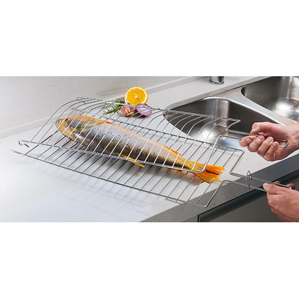 Conjunto de Grelha para Peixe e Espetos Simples Utimil em Aço Cromado, Aço Inox e Madeira – 3 Peças - 4