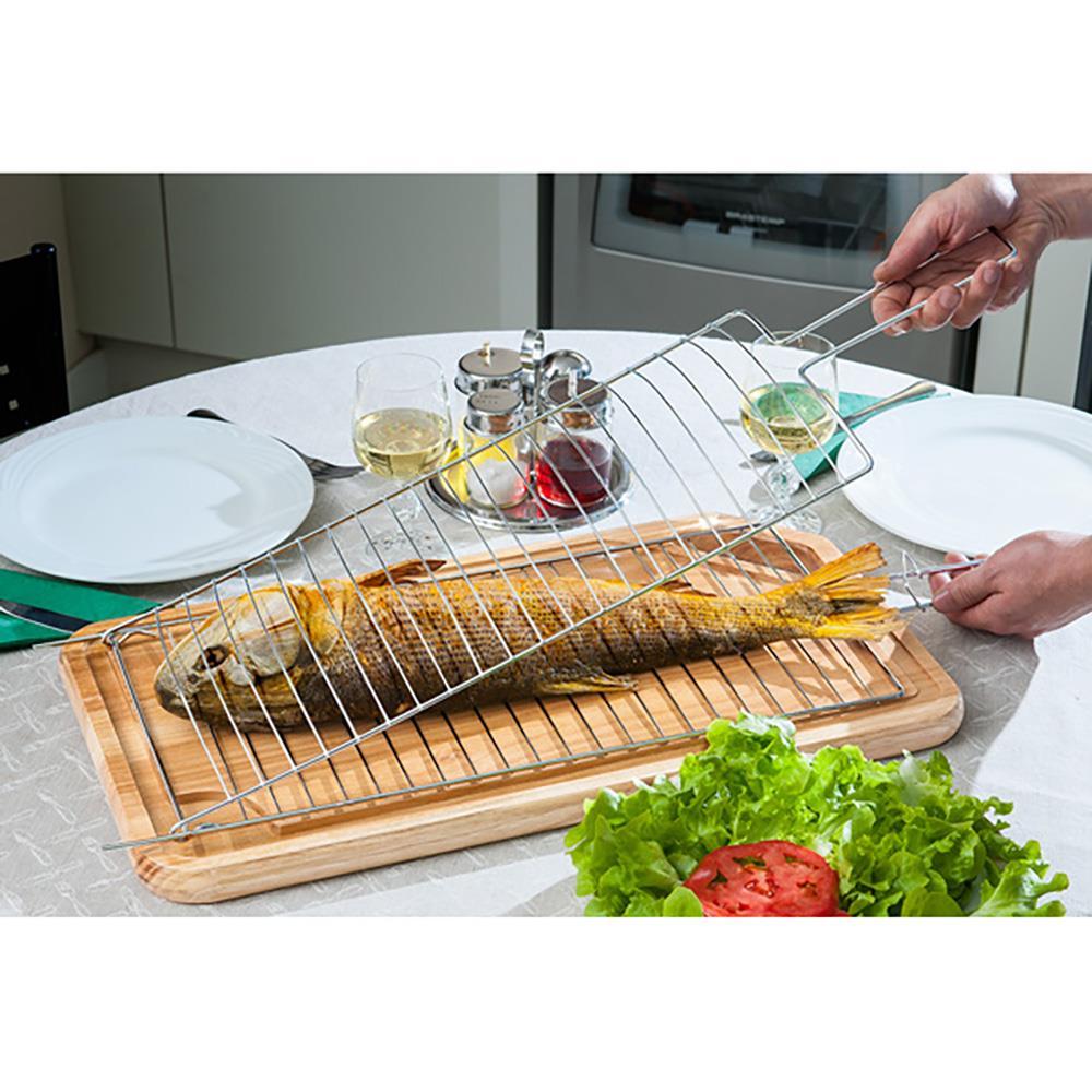 Conjunto de Grelha para Peixe e Espetos Simples Utimil em Aço Cromado, Aço Inox e Madeira – 3 Peças - 5