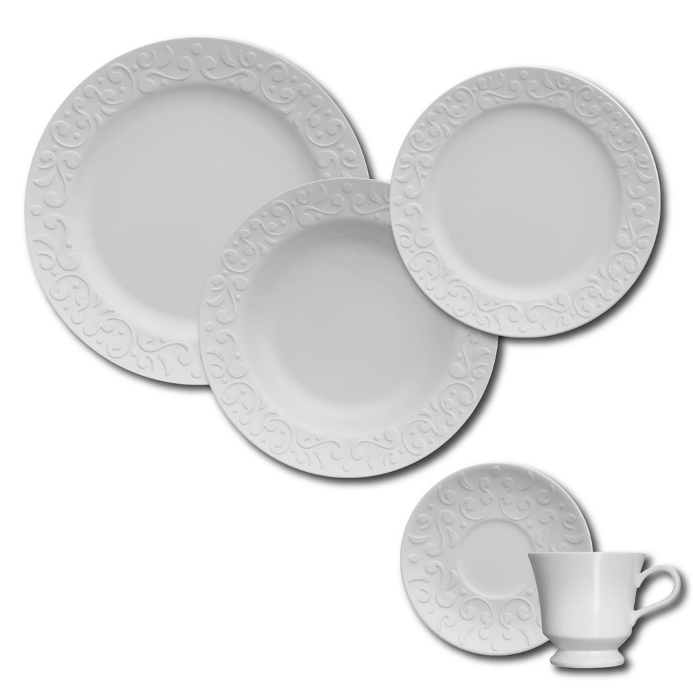 Aparelho de Jantar, Chá e Sobremesa 20 Peças Germer Tassel em Porcelana - Branco - 1