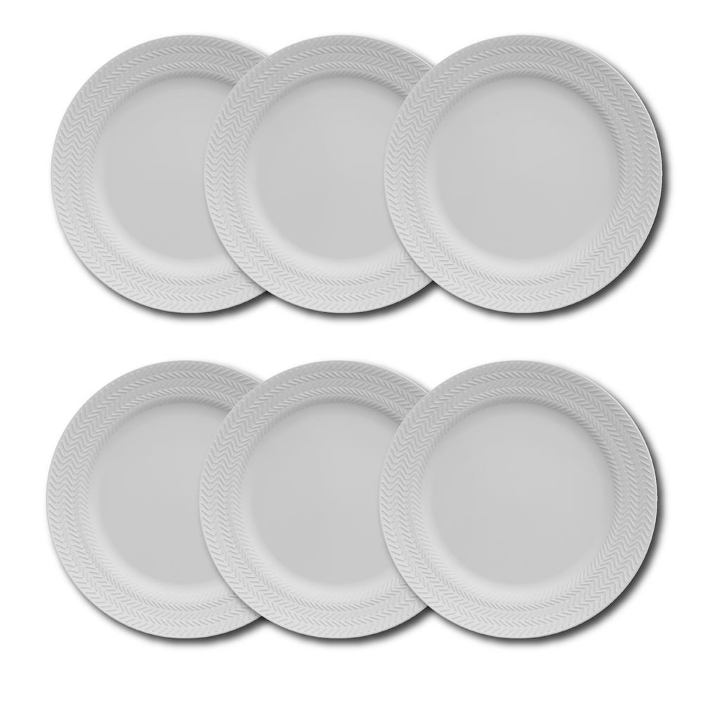 Conjunto de Pratos Rasos Germer Chevron em Porcelana Branco – 6 Peças - 1
