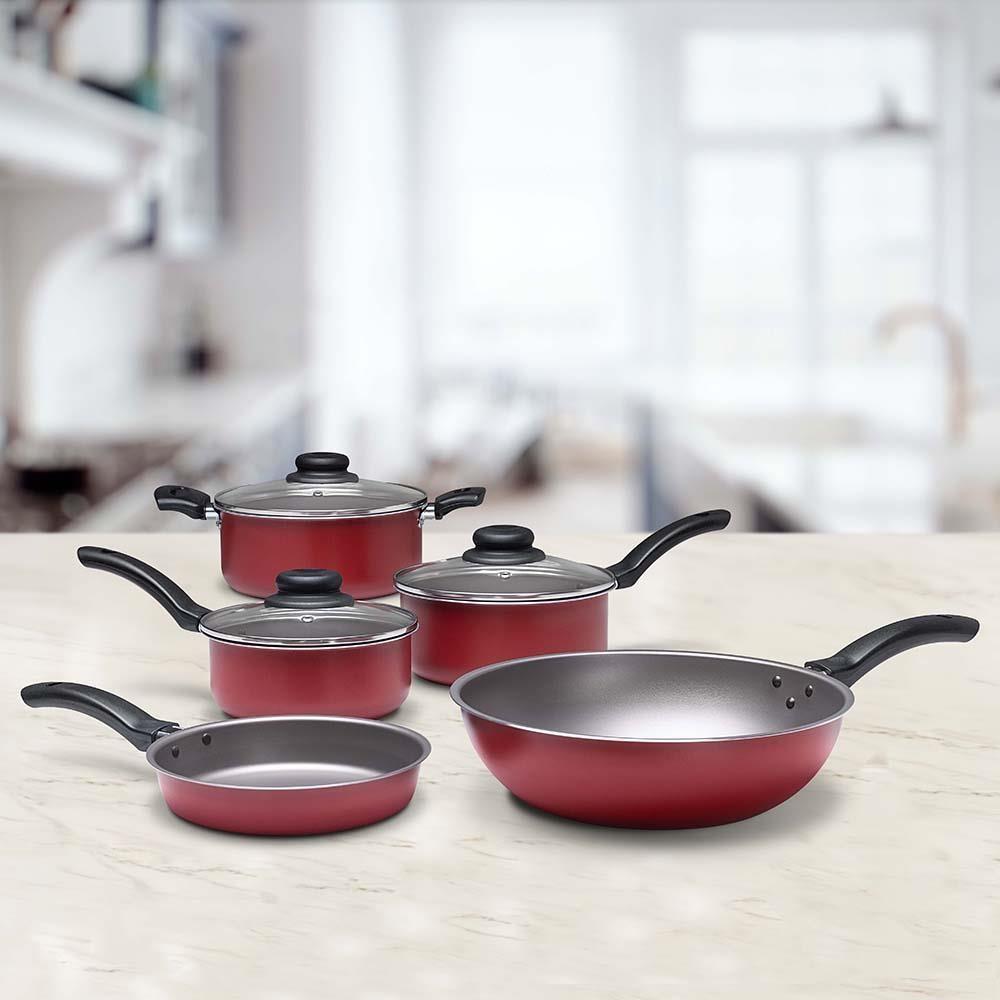 Conjunto de Panelas 5 Peças Brinox Ruby com Revestimento Interno Antiaderente Pro-Flon e Tampas de Vidro com Saída de Vapor - Vermelho - 2