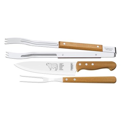 Conjunto para Churrasco Tramontina Dynamic em Aço Inox e Madeira – 3 Peças