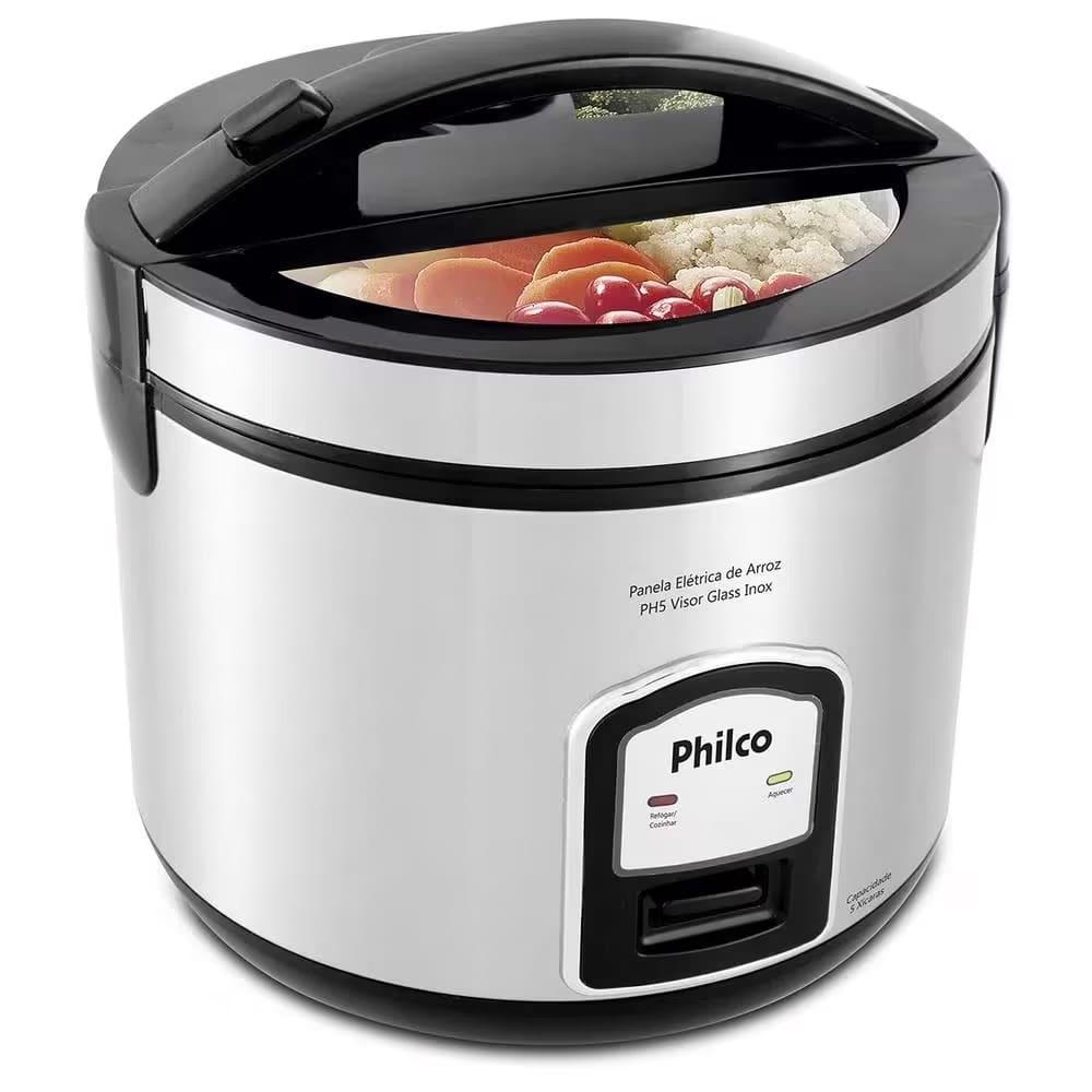 Panela Elétrica de Arroz Philco PH5 Visor Glass 5 Xícaras - Preta/Inox - 2