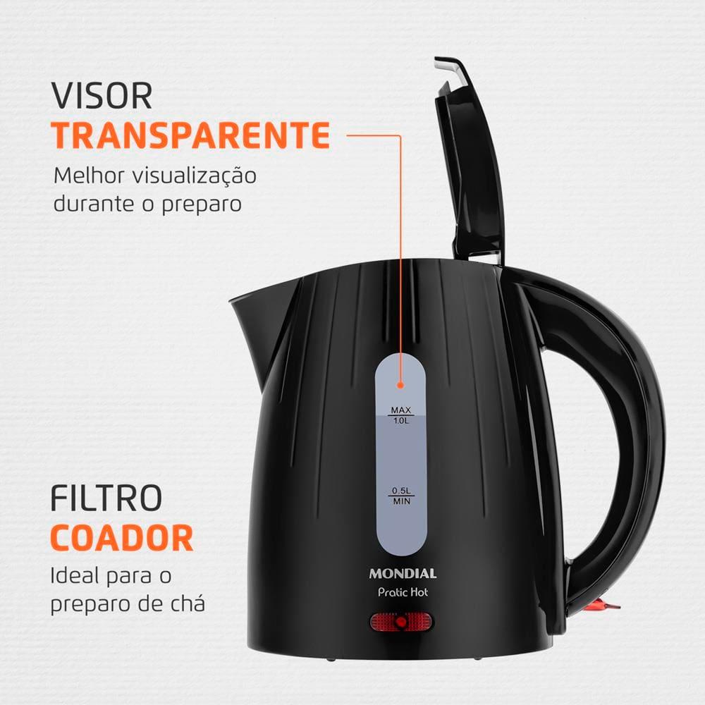 Chaleira Mondial Elétrica Pratic Hot com Capacidade 1 Litro CE-07 - Preta - 3