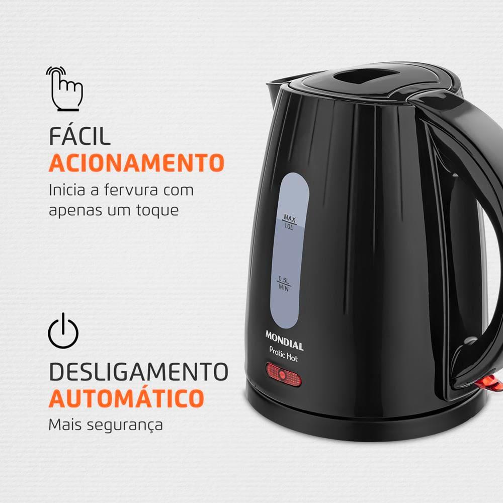 Chaleira Mondial Elétrica Pratic Hot com Capacidade 1 Litro CE-07 - Preta - 5