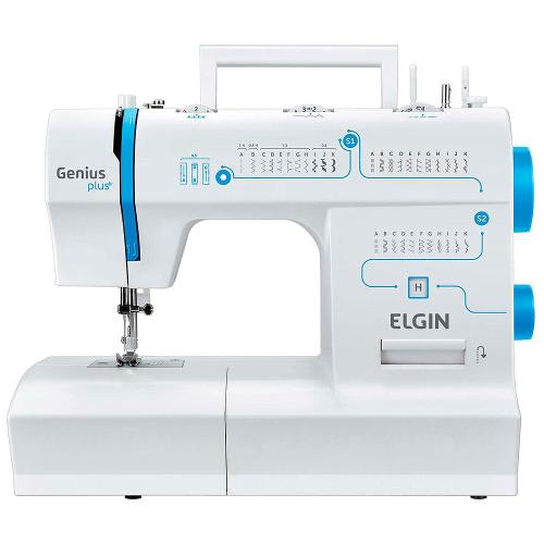 Máquina de Costura Elgin Genius Plus JX-4035 31 Pontos Braço Livre LED Branca e Azul