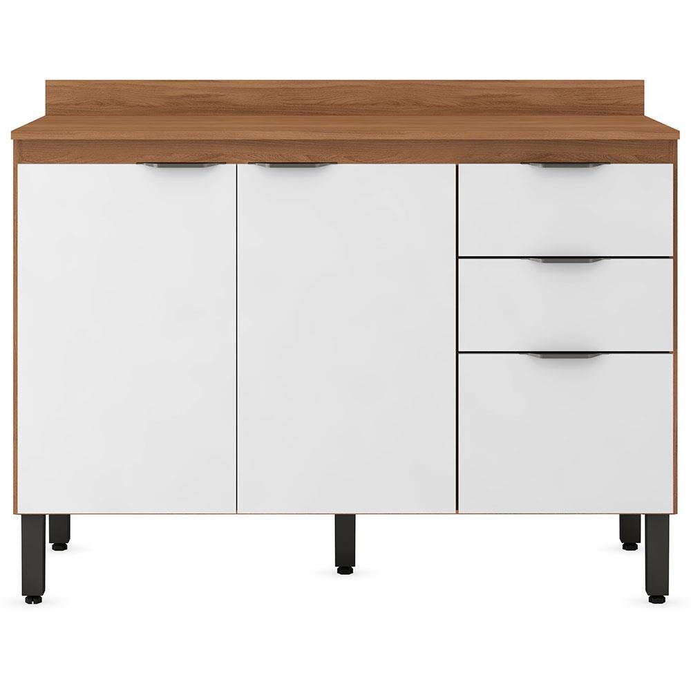 Balcão Demóbile Firenze com 3 Portas, 2 Gavetas e 1 Prateleira - Amêndola/Branco - 2