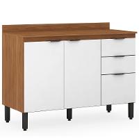 Balcão Demóbile Firenze com 3 Portas, 2 Gavetas e 1 Prateleira - Amêndola/Branco - 1