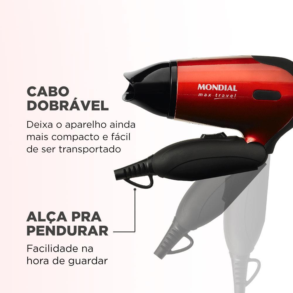 Secador de Cabelos Mondial Max Travel SC-10 1200W Bivolt - Preto/Vermelho - 4