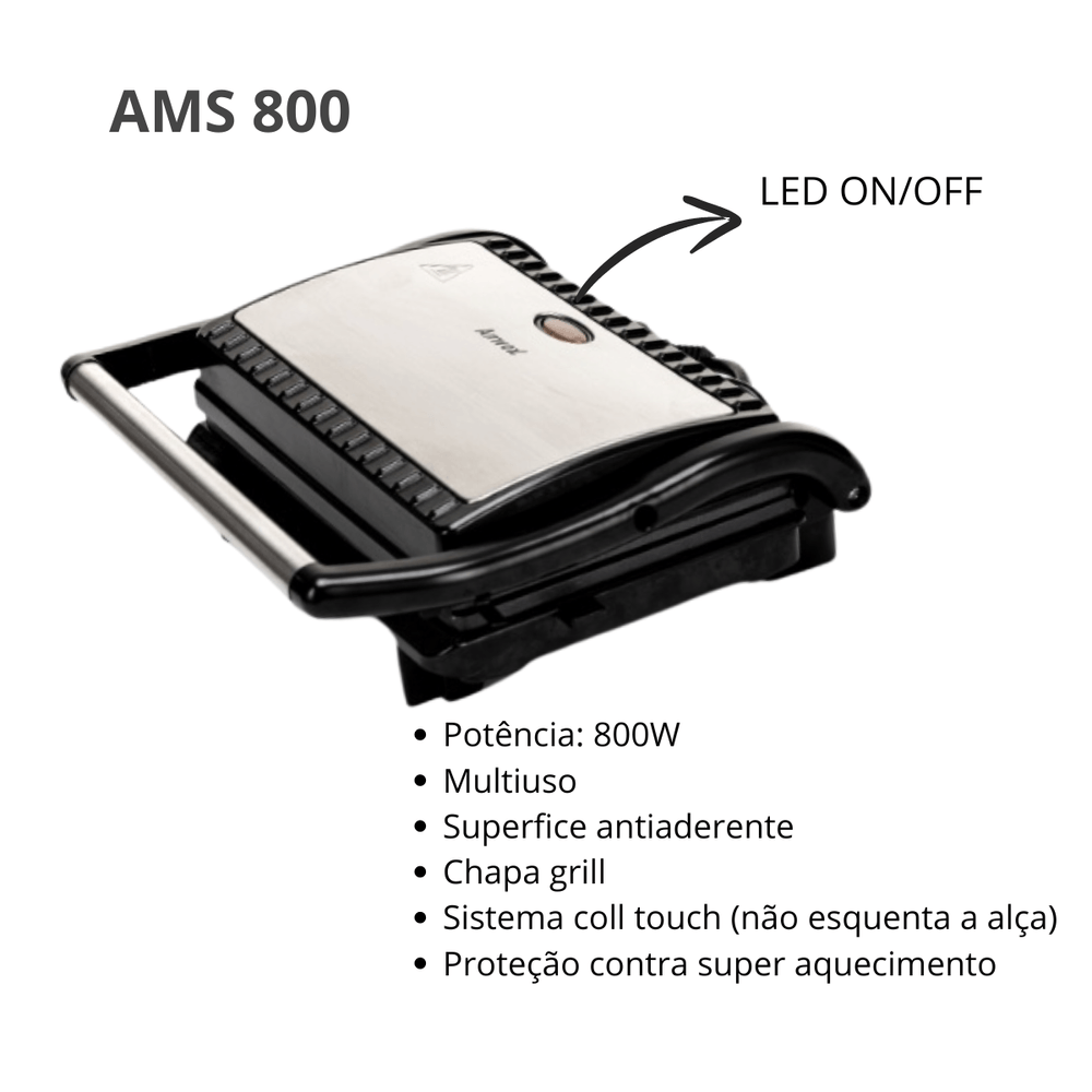Sanduicheira e Grill Amvox AMS 800 Panini 60Hz 800W - 8