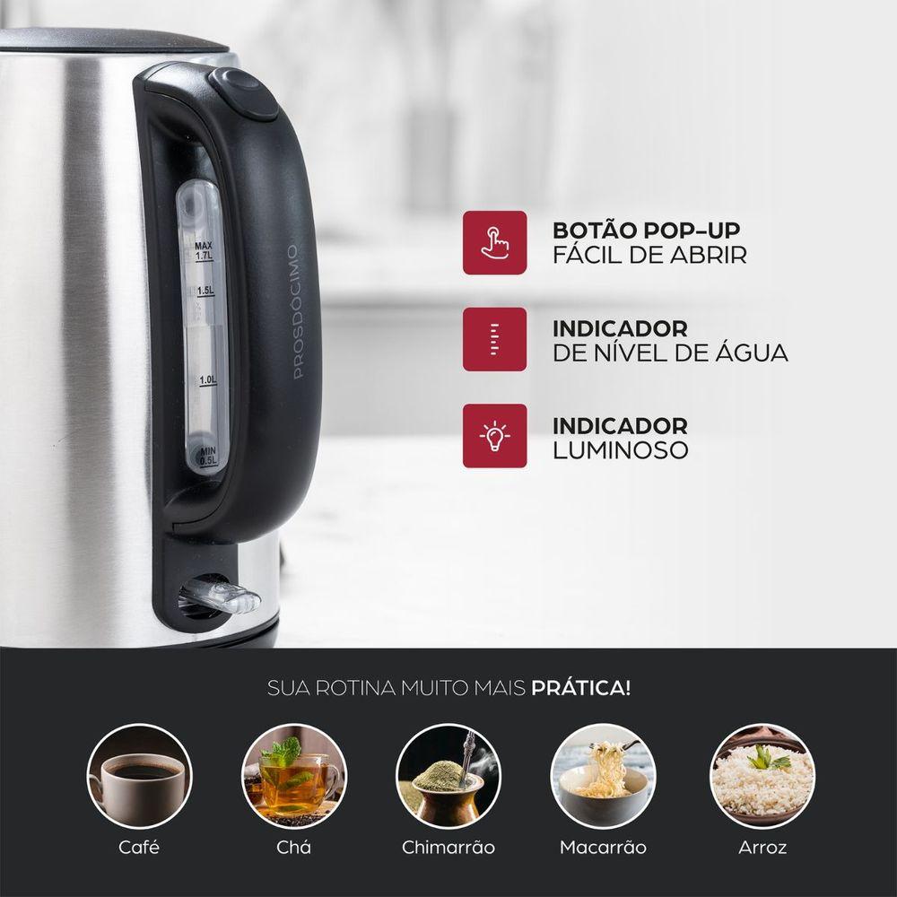 Chaleira Elétrica Wap 1200W WCE1 Portátil Aço Inox 1,7L Preto/Cinza 127V - 9