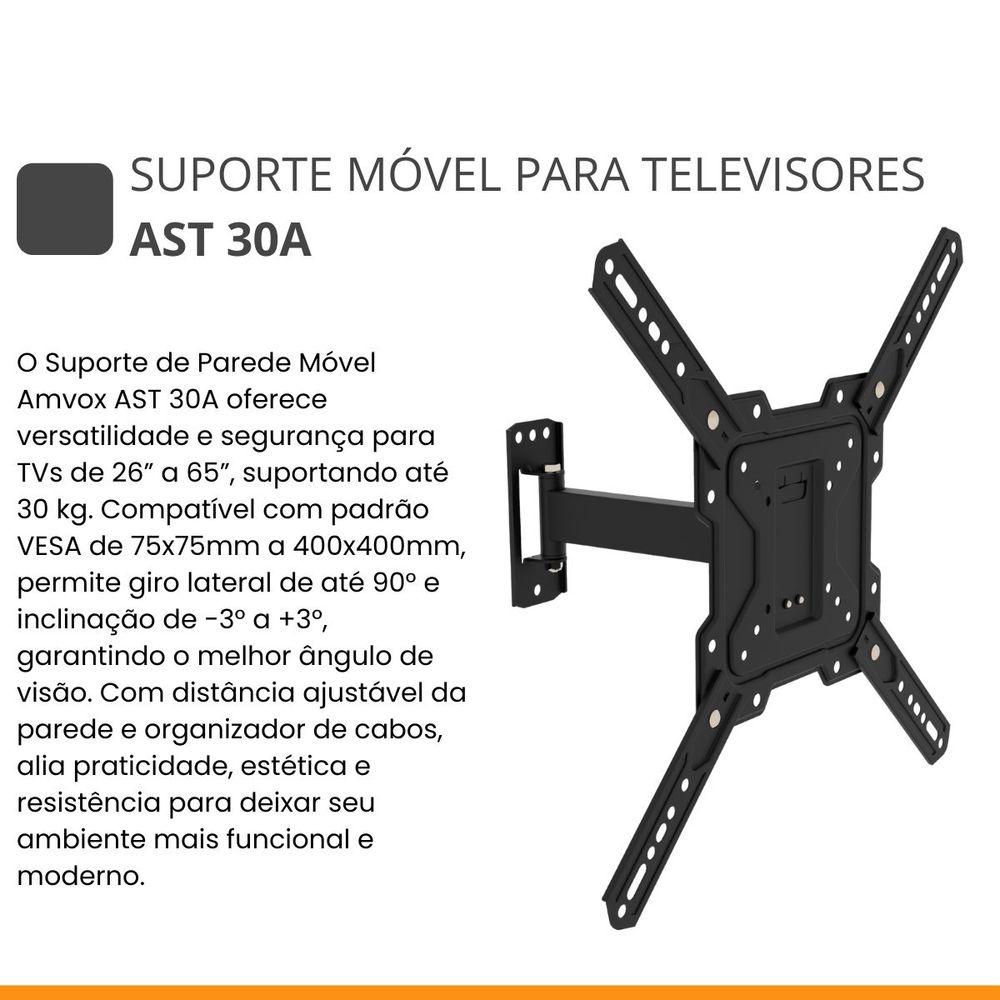 Suporte de Parede Móvel Para TV 26" A 65" Amvox AST 30A VESA Black - 5