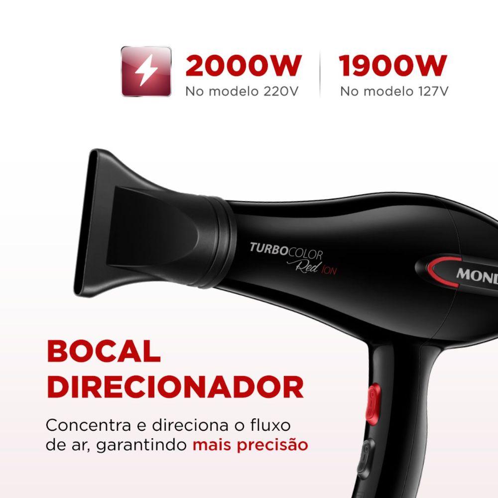 Secador de Cabelos Turbo Mondial SC-41 1900W Preto/Vermelho 220v - 4