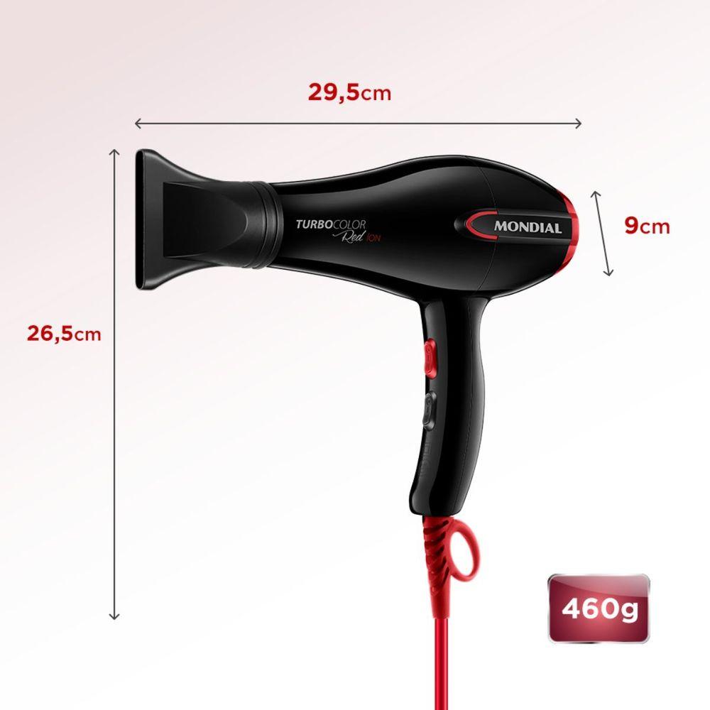 Secador de Cabelos Turbo Mondial SC-41 1900W Preto/Vermelho 220v - 6