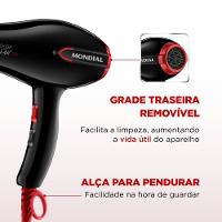 Secador de Cabelos Turbo Mondial SC-41 1900W Preto/Vermelho 220v - 5