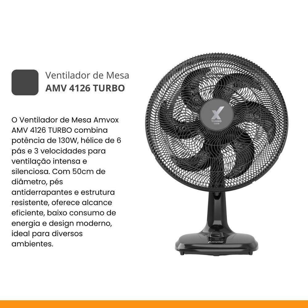 Ventilador de Mesa Amvox 50CM AMV 4126 TURBO 6 Pás 3 Vel 130W Black 220V - 7
