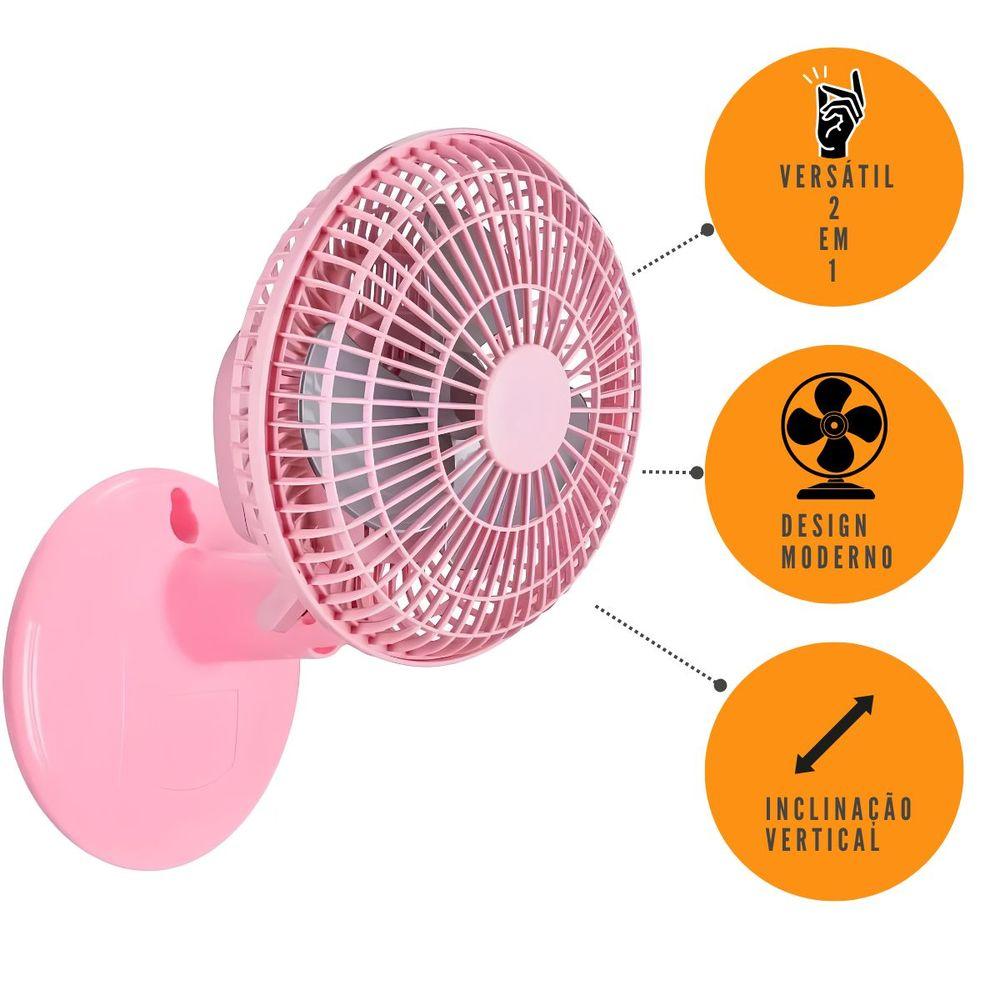 Ventilador Mini 20cm Ventimais Turbo 2 Vel Rose/Prata 110V - 5