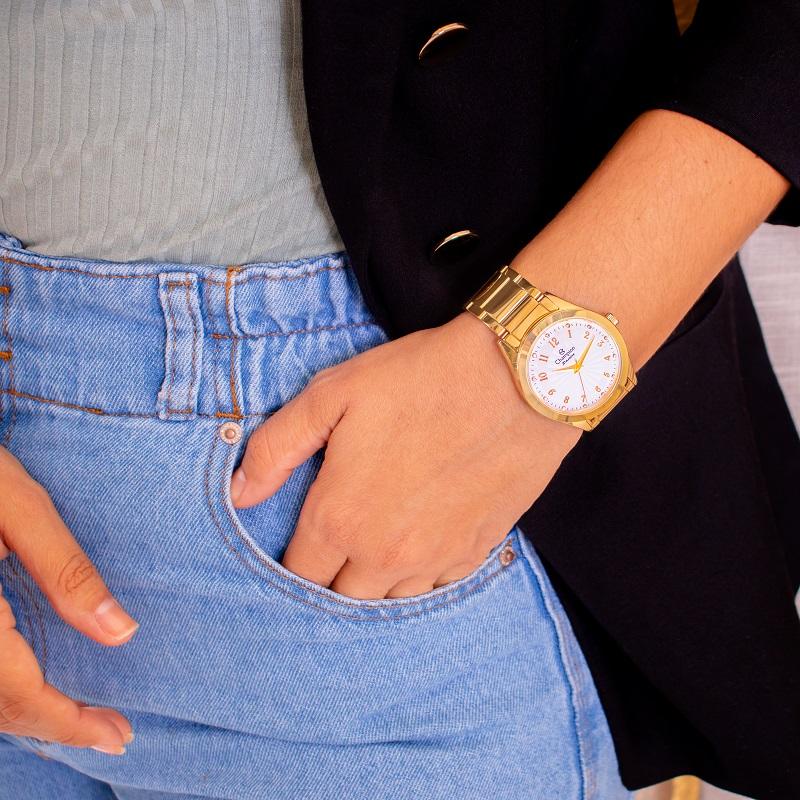 Relógio Feminino Dourado Champion Analógico Prova D'agua CN29409D Colar e Brincos - 4