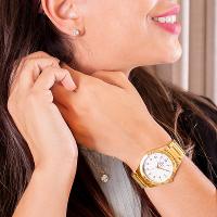 Relógio Feminino Dourado Champion Analógico Prova D'agua CN29409D Colar e Brincos - 3