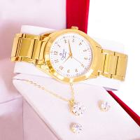 Relógio Feminino Dourado Champion Analógico Prova D'agua CN29409D Colar e Brincos - 6