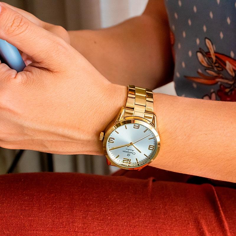 Relógio Champion Feminino Dourado Prova D´Agua + Kit de Brincos e Colar Garantia De Um Ano - 5