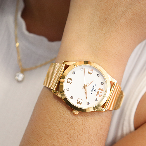 Relógio Feminino Champion Analógico Dourado CN29098W + Kit de Brincos e Colar - 3