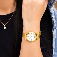 Relógio Feminino Champion Analógico Dourado CN29098W + Kit de Brincos e Colar - 2